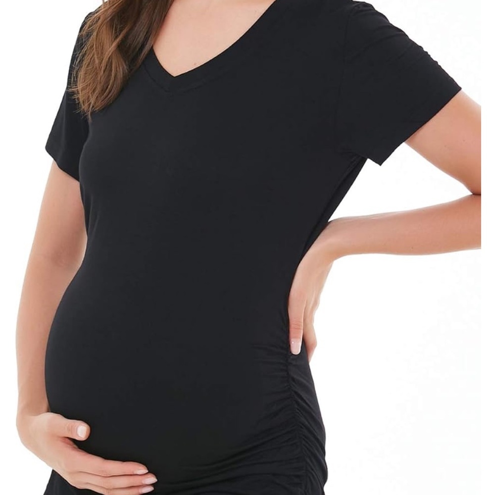Maternity Short Sleeve Tee Set Of 3 - Navy, Black & White Stripe Size M